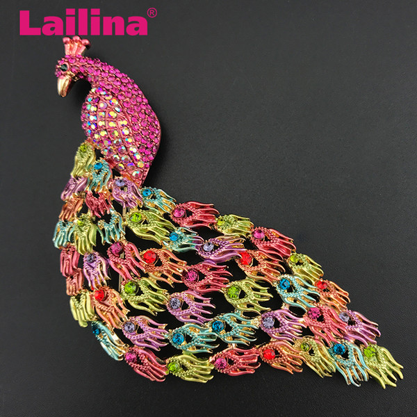 100pcs 110cm Free Shipping Large rhinestone large peacock broach animal brooch