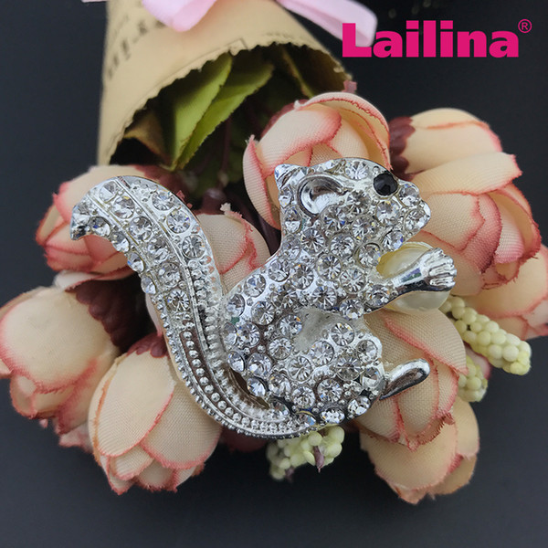 10pcs/lot Wholesale Squirrel Brooch Pins Full of White Crystal Rhinestone Brooches