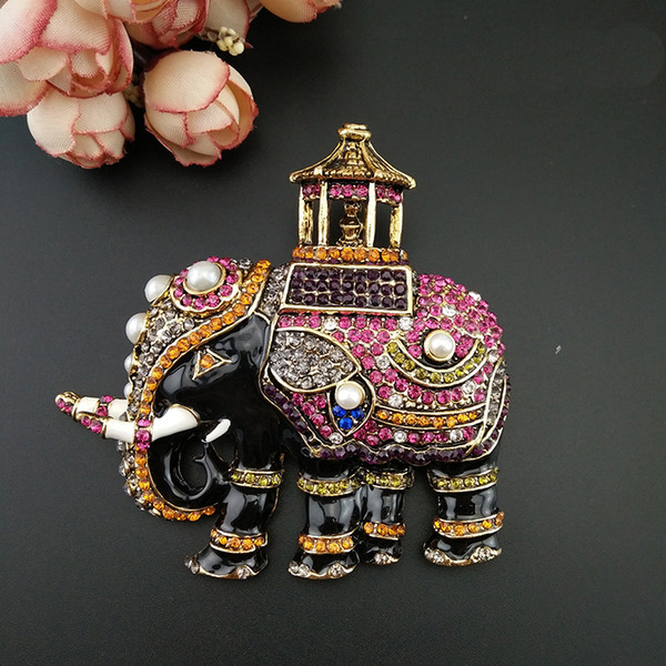 50pcs/lot Enamel Thailand Elephant Brooch Pin Pearls Lucky Animal Multicolor Crystal Rhinestone Vintage Elephant Jewelry Accessory