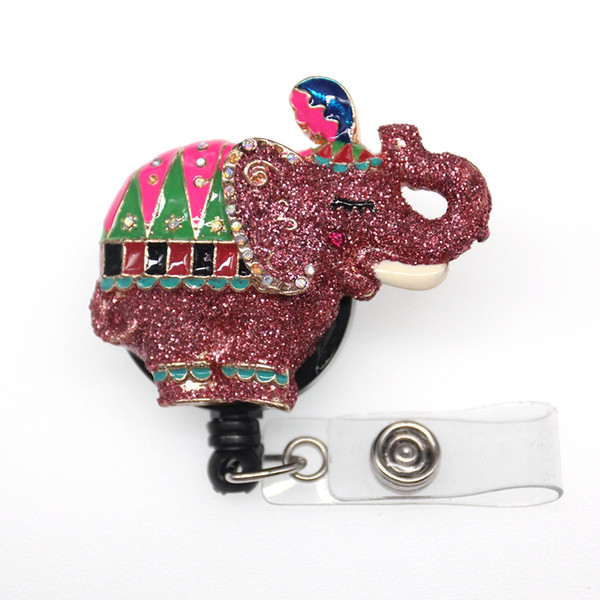 20pcs/lot New Pink Glitter Multicolor Elephant Name Card Badge Reel Cheap Retractable ID Badge Clips Holder