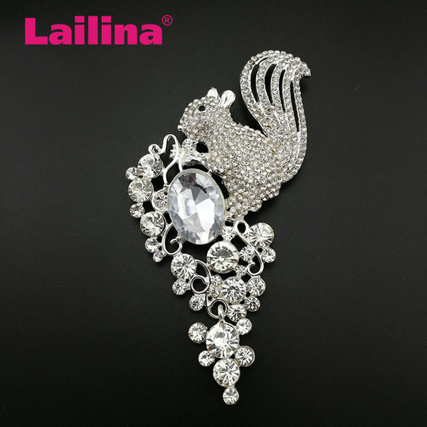 1pcs/lot 12cm Rhinestone Big Size Squirrel Brooch with Leaves Shape Crystal Decoration