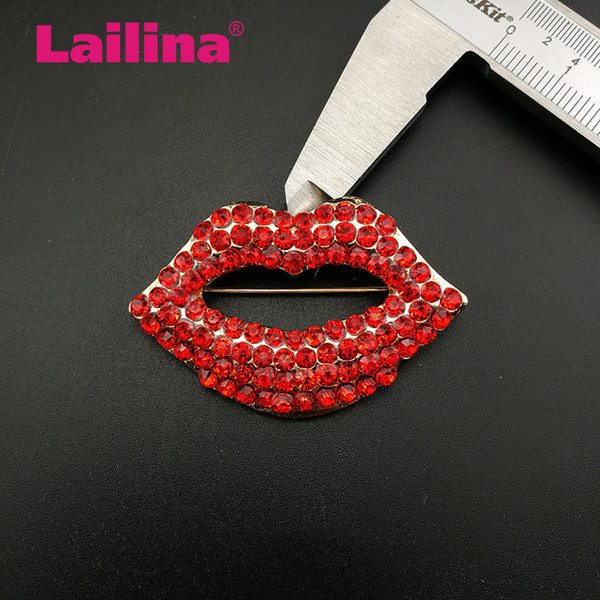 1 pcs/lot Hot Sale Crystal Rhinestone Red Lips Brooch Custom DIY Fashion Brooch Pins For Lady