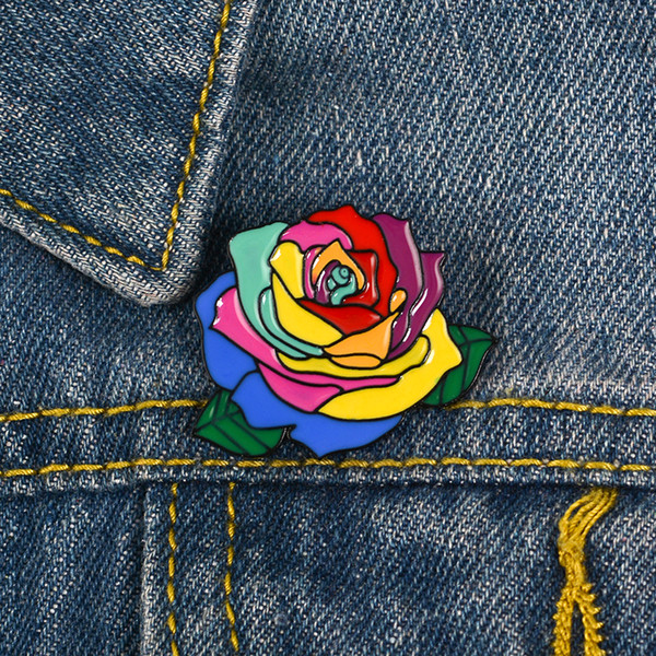 Flower Enamel Pin Colorful Plant Denim Lapel Brooch Rose Coat Badge Love Jewelry Valentine's Day best gift