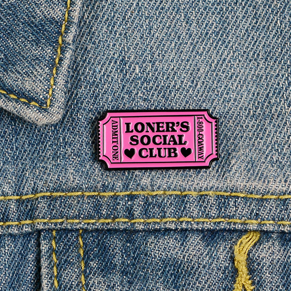 Brooch With LONER'S SOCIAL CLUB Button Badge Cartoon Jewelry Gift For Friends Who Is More Lonely