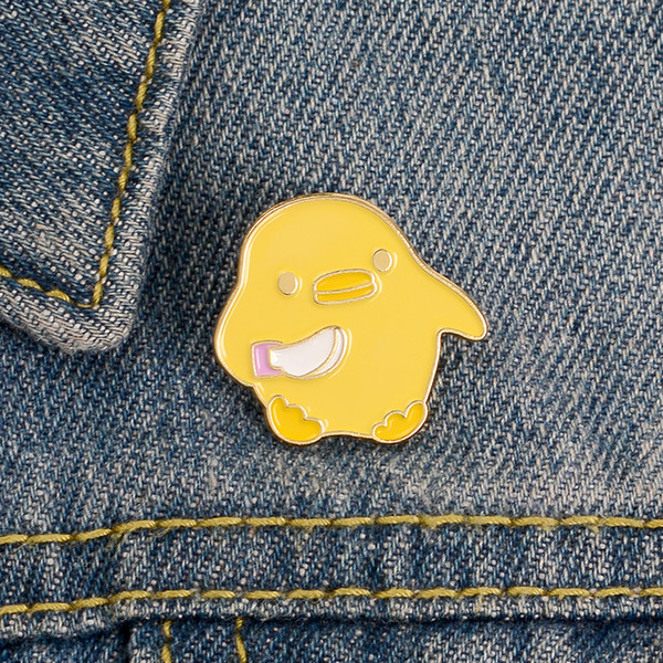 Lapel Pin Yellow Chicken Enamel Brooch Handheld Pocket Knife Pin Clothes Badge Cartoon Jewelry Gift For Friends Kids