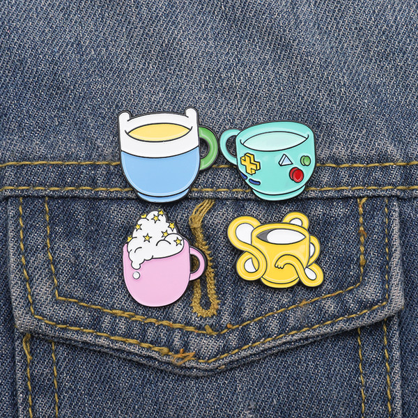 Four Different Styles Cartoon Cups Pins And Brooches Enamel Badge Hanging On Backpack Cute Jewelry Gift For Friends