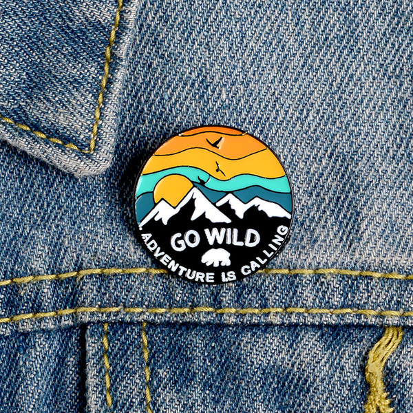 Go Wild Adventure Is Calling Enamel Lapel Pins Mountain Polar Bear Sun Explore Brooch And Pins Badge Nature Jewelry