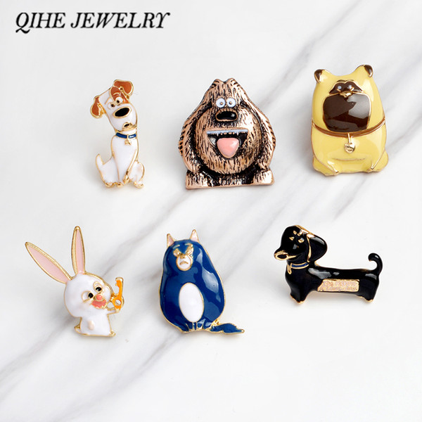 QIHE JEWELRY Brooches & pins The Secret Life of Pets Cartoon animal rabbit cat puppy dog pins Animal jewelry Movie jewelry