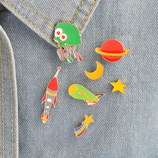 Pins & Brooch Set Star Moon Rocket Alien Telescope Design Space Pin NASA Pin Vintage Geekery Gift