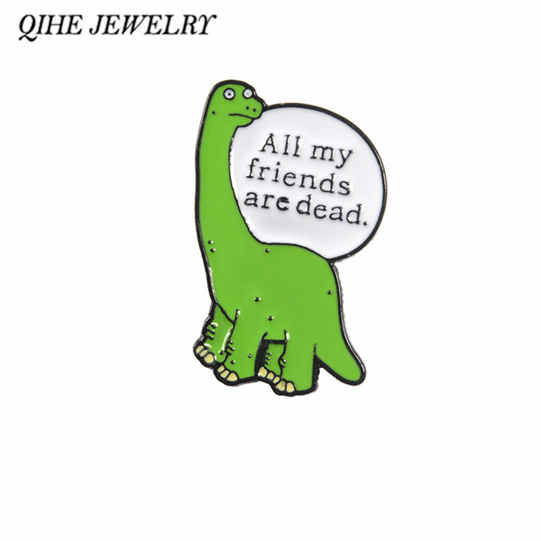 QIHE JEWELRY Dinosaur pin Green enamel pins Brooches Badges Dinosaur jewelry Cute Kawaii Brooches for men women unisex