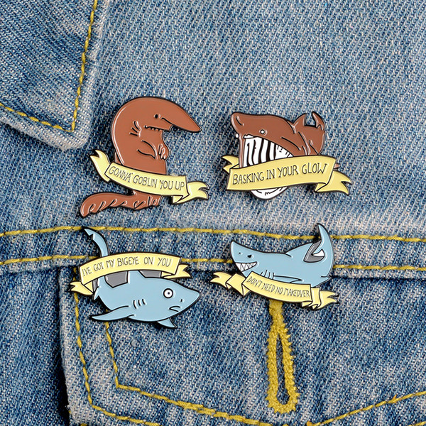 Lapel Pin Brooches Marine Life Five Sharks Pins Cartoon Jewelry Brooches Hang On The Bag Gift For Friend Kids