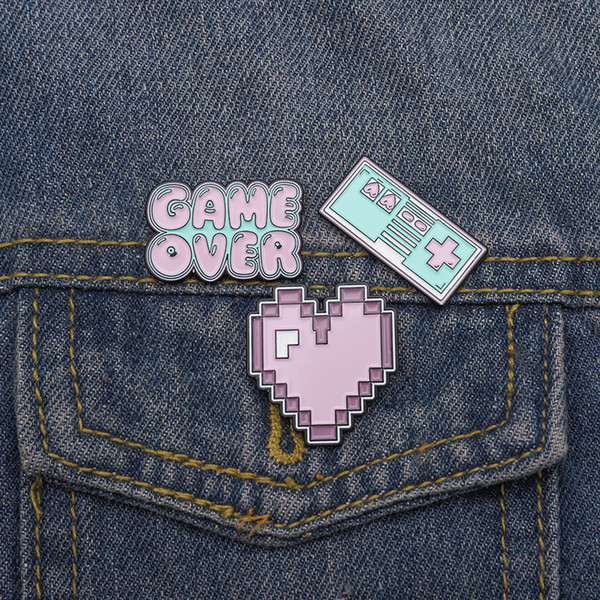 Cute Heart Sign GAME OVER Enamel Pins And Brooches Badges Lapel Pin Badge Denim Jackets Lapel Pin Gift For Friends