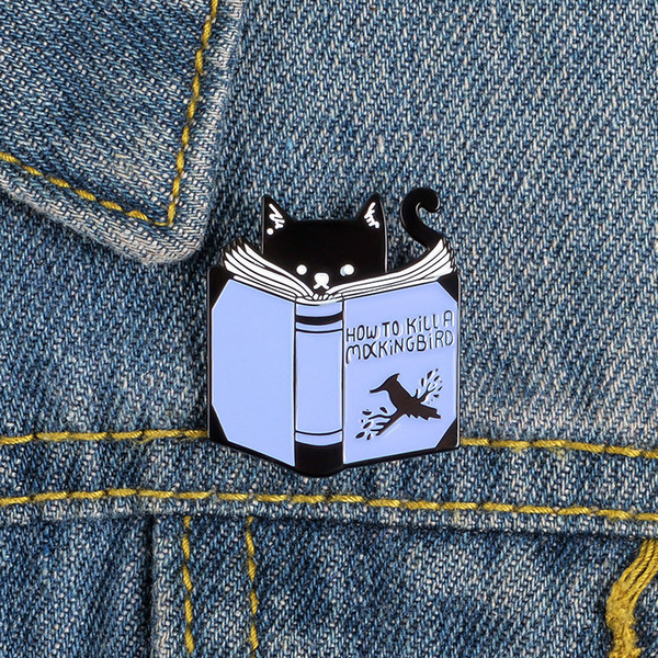 Cat Reading Enamel Brooches How To Catch Birds For Clothes Bag Cartoon Jewelry Gift For Friends