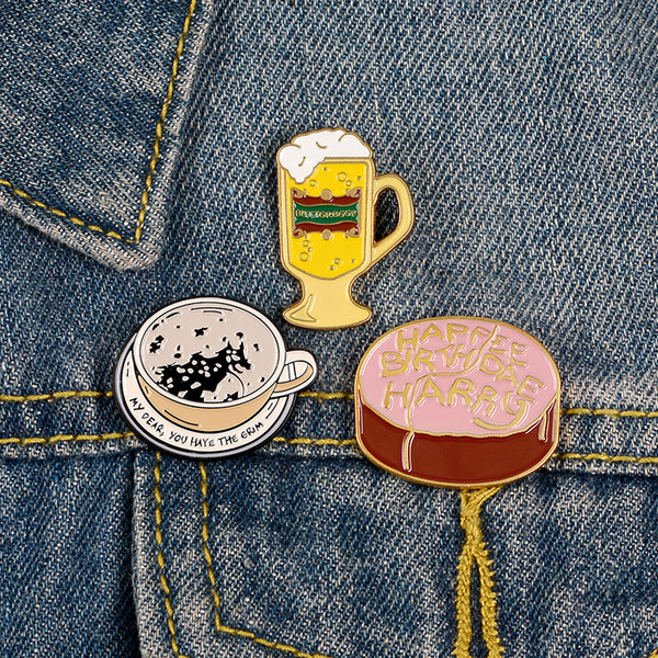 Cake Coffee Combination Brooch Pins Childlike Button Badge Buckle Denim Clothes Bag Pin Jewelry Gift For FriendsKids