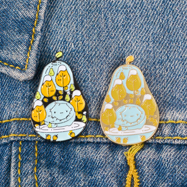 Pear Enamel Pin Black and Gold Plant Brooch Cute Cartoon Adventure Time Snow Golem Lapel Badge Denim Coat Jewelry