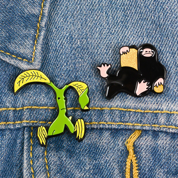 Mole Stick insect Enamel Pin Magical animal Brooch Love money Niffler Protect trees Bowtruckle Badge Cute Appearance Jewelry