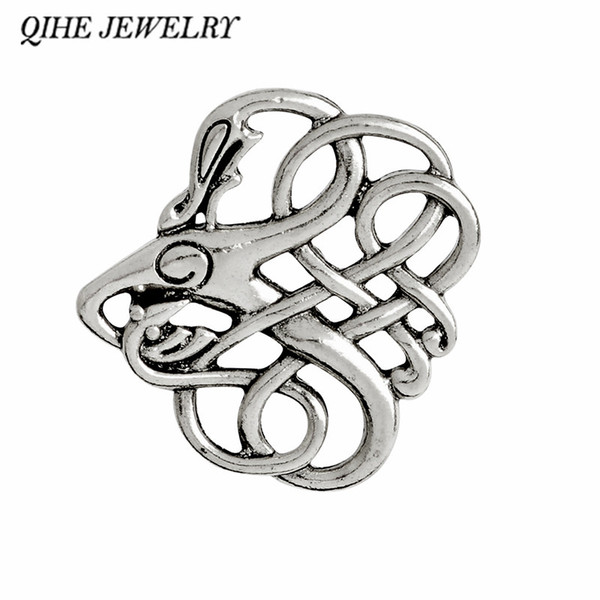 QIHE SIERADEN Viking broches Beest Dier hoofd Ravens Broche Odin Noorwegen Viking Leeftijd Sieraden Broches voor mannen Viking sieraden