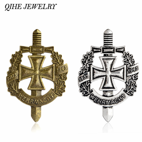 QIHE SIERADEN WW2 Duitse Leger Militaire Wehrmacht WH Pins Badge voor mannen unisex Oude zilver Brons Broches