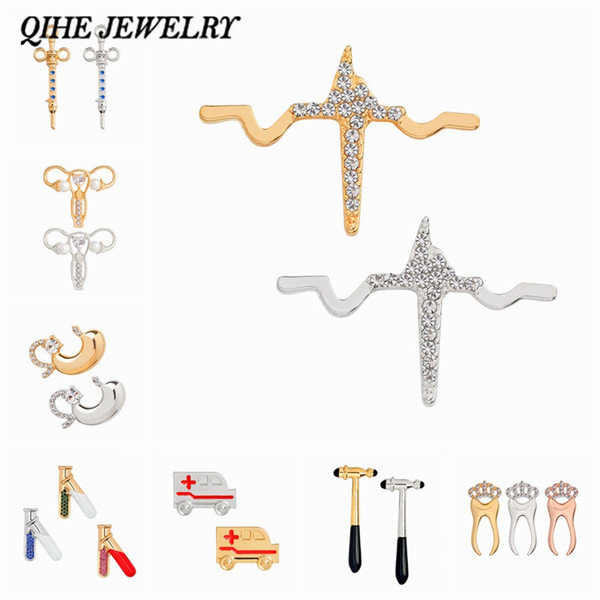 QIHE SIERADEN Verpleegkundige pin collection Tand Hartslag Maag Reageerbuis Ambulance Spuit Medische instrumenten Mdical sieraden pin