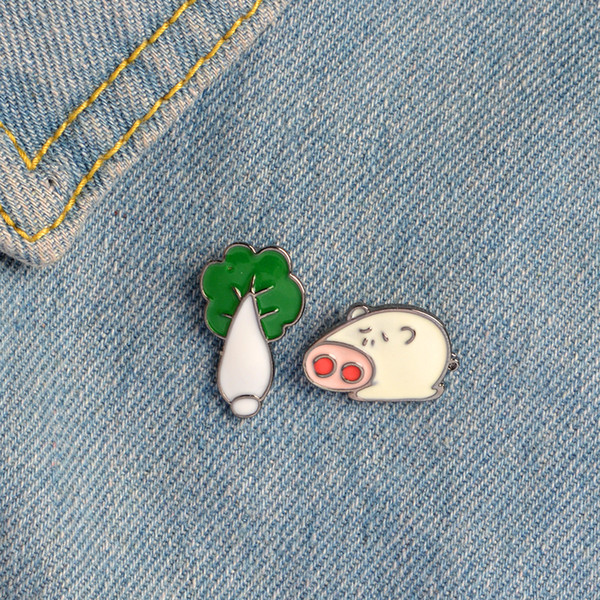 Cabbage & Pig Brooch Pins For Collar Shirts Jeans Bag Decoration Vegetable Jewelry Pig Jewelry