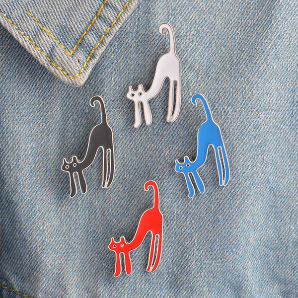 Red Blue White Black Cat Pins Brooches Suit Hats Clips Cat Jewelry Animal Design Jewelry Wholesale