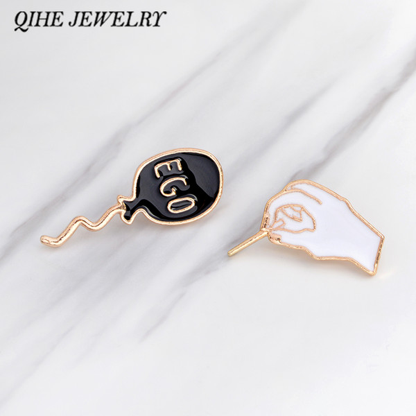 QIHE JEWELRY Funny pins Pierced your ego black balloon cartoon lapel pin buckle shirt badge Fashion jewelry wholesale