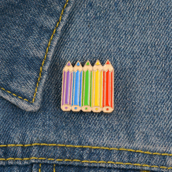 Five pencils Enamel Lapel Pin Colorful Drawing Writing Brooch Badge Artist Jewelry Express you want showing talent