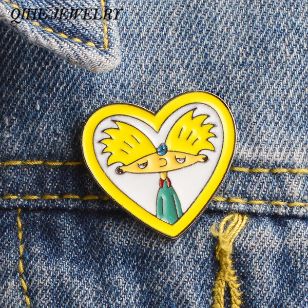 QIHE SIERADEN Hey Arnold! hart Arnold Pins Badges Broches reversspeldjes Broche Cartoon TV Show Arnold sieraden