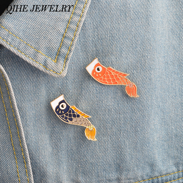 QIHE JEWELRY Enamel pins Nishikigoi Japanese Fish Koi Fish Pin Vintage Bijoux Broche Femme Male Unisex jewelry