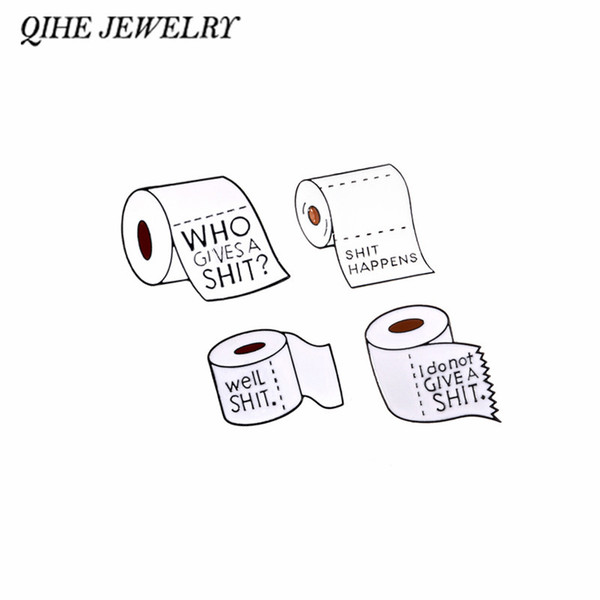 QIHE JEWELRY Shit Happens Roll With Enamel pins Funny Quote Badges Brooches for men women Cloth Backpack Accessories