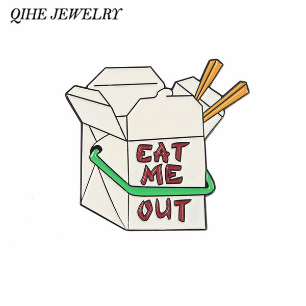 QIHE JEWELRY Take Out Box Enamel Pin Chinese Food Box Brooch Kawaii Pins Cute Badges Brooches Lapel pin for Men Women