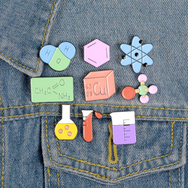 Chemical Experiment Equipment Enamel Brooches Multicolored Pins Denim Clothes Bag Jewelry Gift For Students As Present