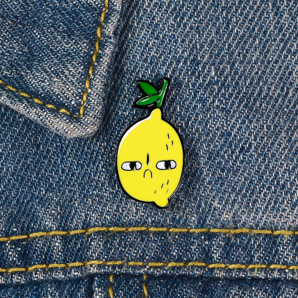 Lapel Pin Green Leaf Lemon Frustrated Sad Enamel Brooch Bag Clothes Lapel Pin Badge Cartoon Jewelry Gift For Friends