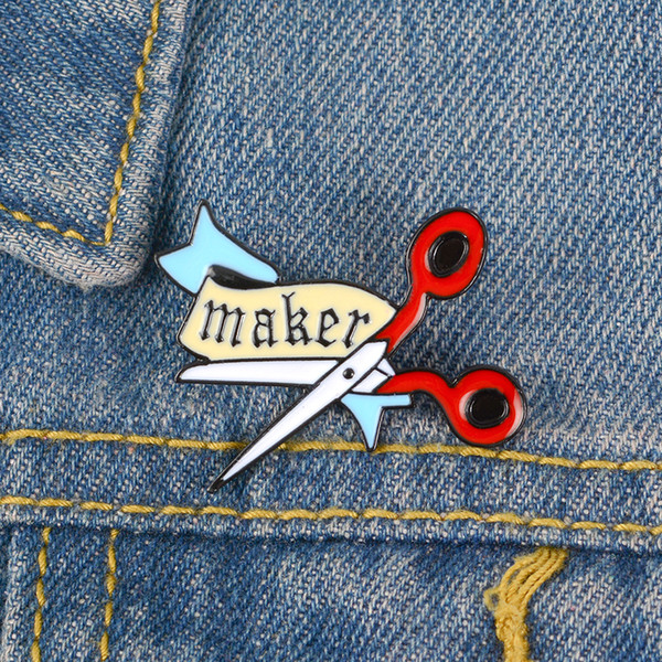 Scissors Red and white Pin Badge Maker Creator Designer Stylist Full of inspiration Brooch Jewelry Artists deserve to have