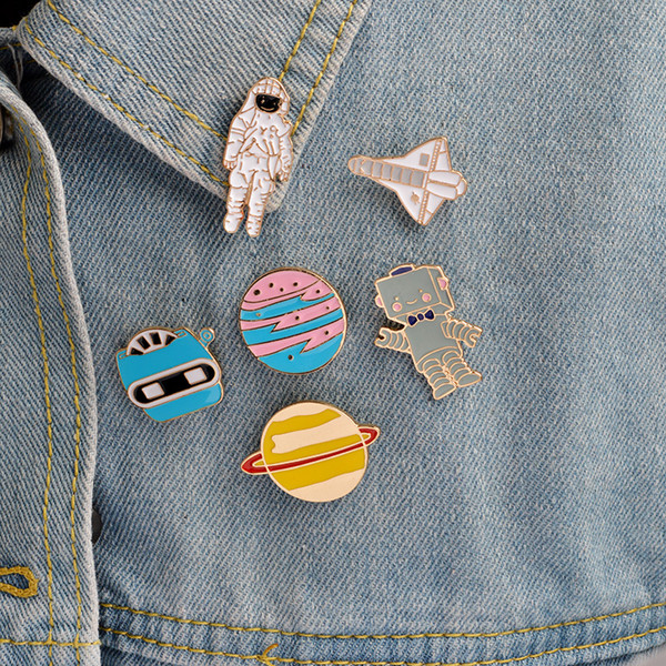 Enamel pin astronaut spaceship robot space shuttle plant brooches lapel pin badge Space jewelry Gift for Space Enthusiasts