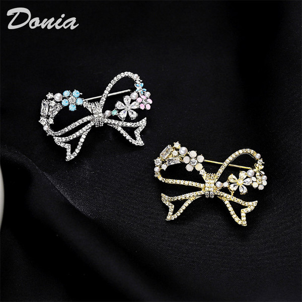 Donia jewelry European and American popular bow brooch copper micro inlaid zircon Brooch gift Brooch Christmas coat scarf accessories