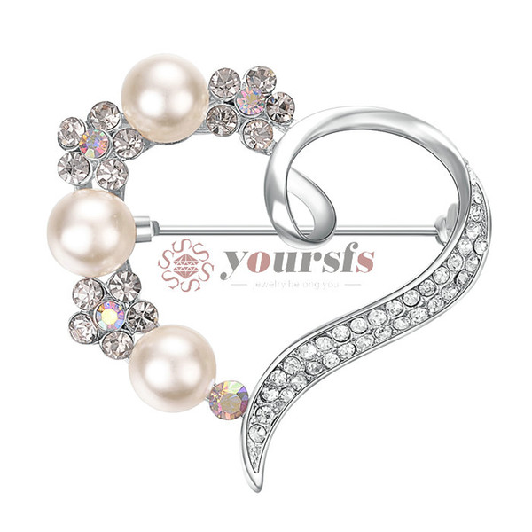 Yoursfs Heart Brooch for Women Cluster Micro Pave Clear Austrian Crystal Love Heart Brooch Pin (White Gold)