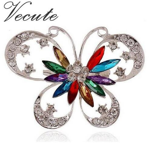 European Popular Colorful Diamante Silver plated Crystal made with Swarovski Elements Butterfly Brooch for Women Rhinestone Jewelry