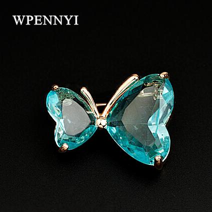 Delicate Rose Gold Color Lake Blue Color Zirconia Crystal Setting Butterfly Shape Woman Brooch Wholesale Birthday Gifts