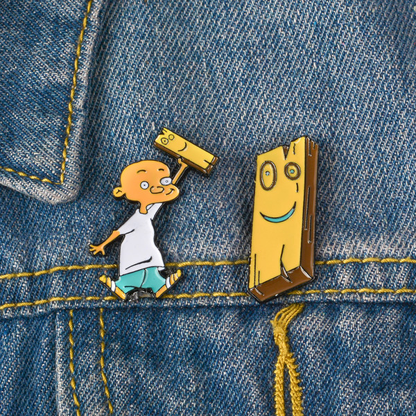 Jonny Plank Enamel Pin Cartoon Brooch accessories Yellow Hunk of Wood Lapel Badge Jewelry Happy Hour