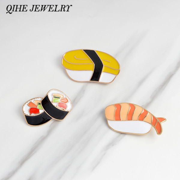 QIHE JEWELRY Brooches & pins Sushi Japanese enamel pin Lapel pin for women jacket backpack tote bag decorative accessories