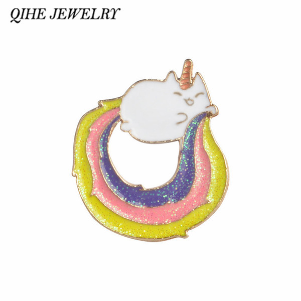 QIHE SIERADEN Eenhoorn staart regenboog pin Enamel pins reversspeldjes Badges Broches Eenhoorn sieraden Leuke sieraden voor meisjes vrouwen