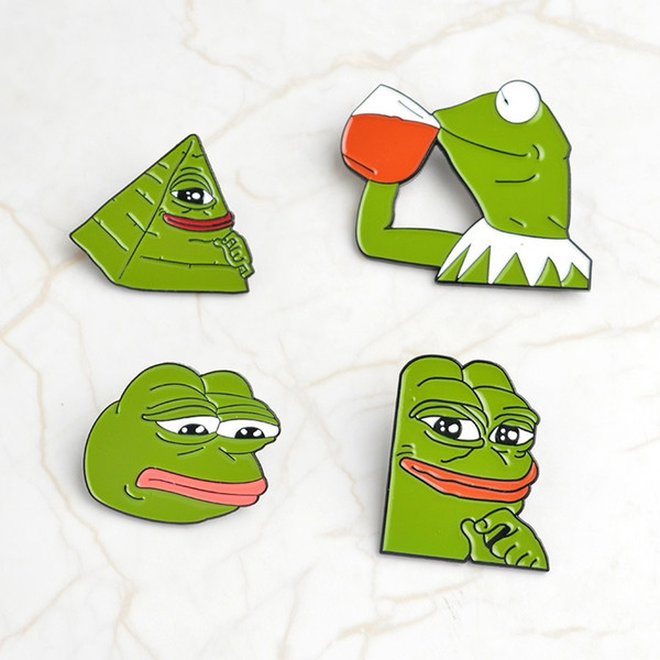 QIHE JEWELRY Frog Pepe Pin Feels Bad Man Brooch Sad Frog Lapel pin Feels Good Man Badges Pop Culture Pins Frog Jewelry