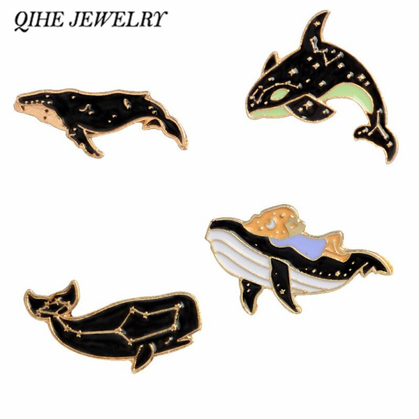 QIHE SIERADEN Walvis pins Animal pins Harde emaille pins Badges Broches voor vrouwen meisje Geschenken voor haar Leuke sieraden Kawaii vis