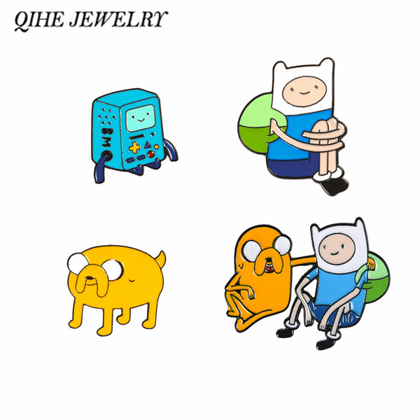 QIHE JEWELRY Adventure Time with Finn and Jake Catoon pins and brooches Finn Jake BMO The Dog The human Gift for kids children