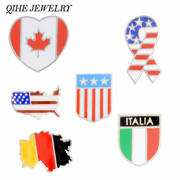 QIHE SIERADEN Duitsland Canada Italia Amerika Vlag Kaart Emaille pins Broches Badges Revers pin Broches voor mannen vrouwen