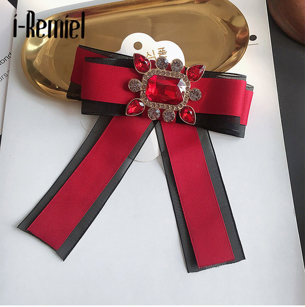 i-Remiel Bowknot Tie Crystal Fabric Velvet Brooch Badge Pins And Brooches Dresses Kawaii Harajuku Broche Mariage Femme Men