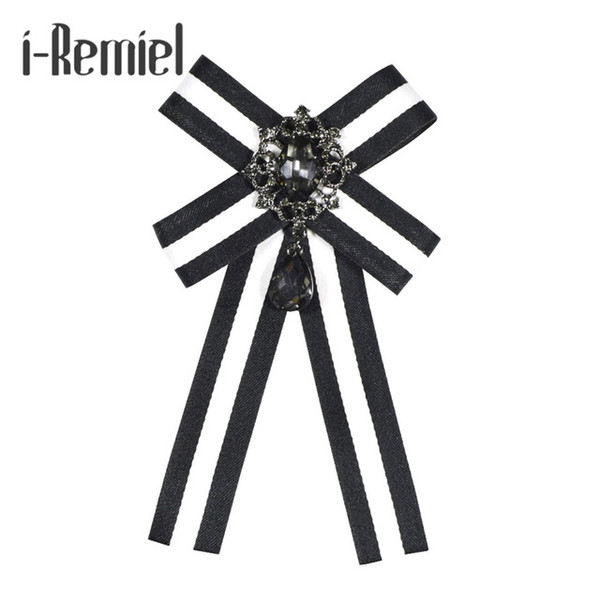 i-Remiel Crystal Tie Bowknot Brooch Badge Pins And Brooches Ladies Broaches Corsage Vintage Blouse Collar Decoration Wedding Men