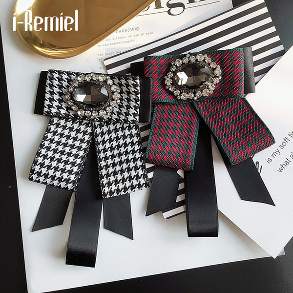 i-Remiel Flower Fabric Collar Ribbon Crystal Bow Bowties Brooch Broches Broche Jewelry Pins And Brooches Korean Mujer For Men