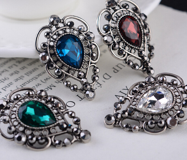 High Quality Jewelry Accessories Fashion Big Water Drop Gem Brooches Women's Shirts Collar Pins Elegant Vintage Brooch Pins 4 Colors